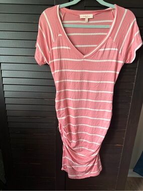 Striped Pink V-Neck Midi Dress by Lucky Brand